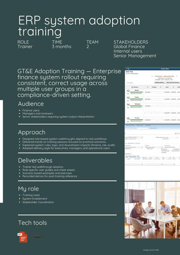 Enterprise system rollout | Adoption strategy | Training programme | Change management | User enablement | Delivery coordination