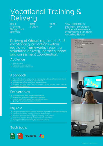 Programme delivery | Qualification frameworks | Multi-stakeholder coordination | Compliance management | Resource planning | Progress tracking