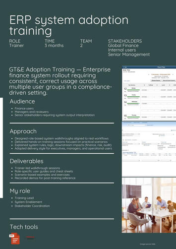 Enterprise system rollout | Adoption strategy | Training programme | Change management | User enablement | Delivery coordination